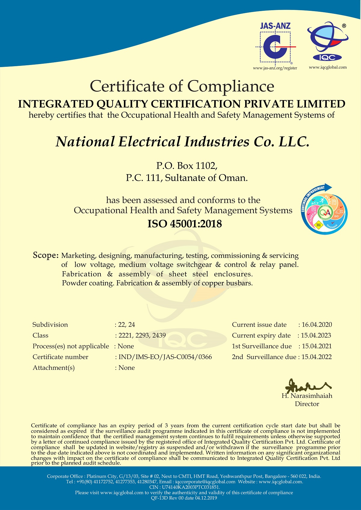 NEI OMAN - ISO 45001:2018